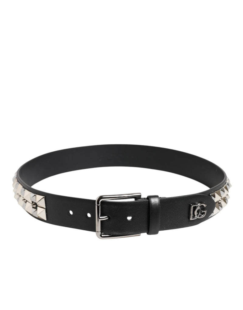 Black Calf Leather Studded Silver Buckle Belt Dolce & Gabbana