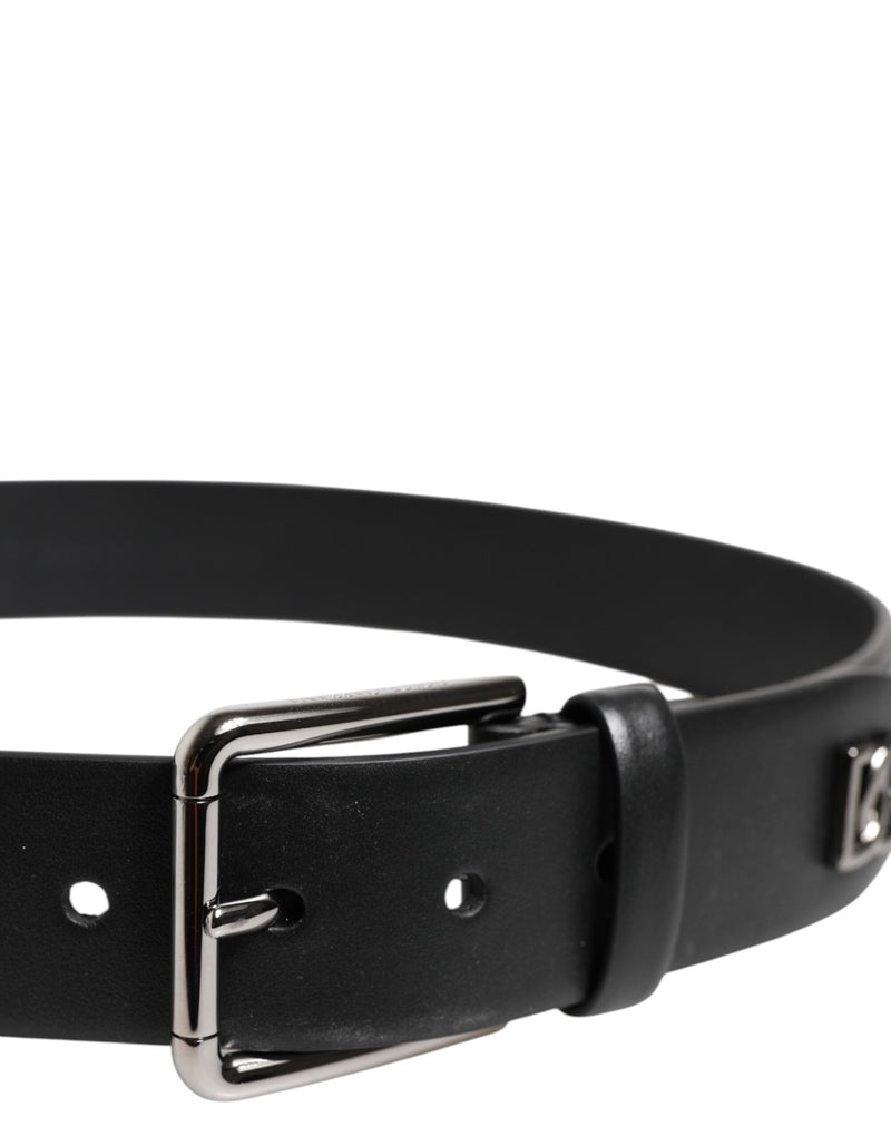Black Calf Leather Studded Silver Buckle Belt Dolce & Gabbana