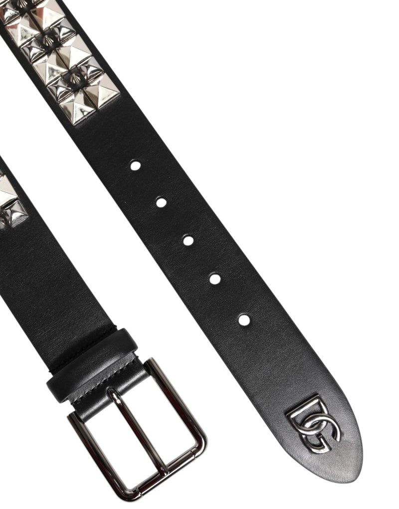 Black Calf Leather Studded Silver Buckle Belt Dolce & Gabbana