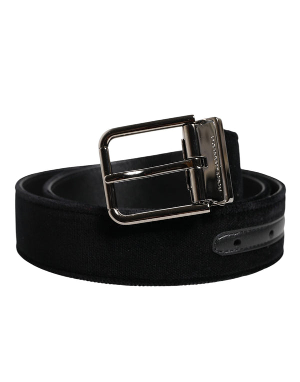 Black Cotton Silver Metal Buckle Belt Dolce & Gabbana