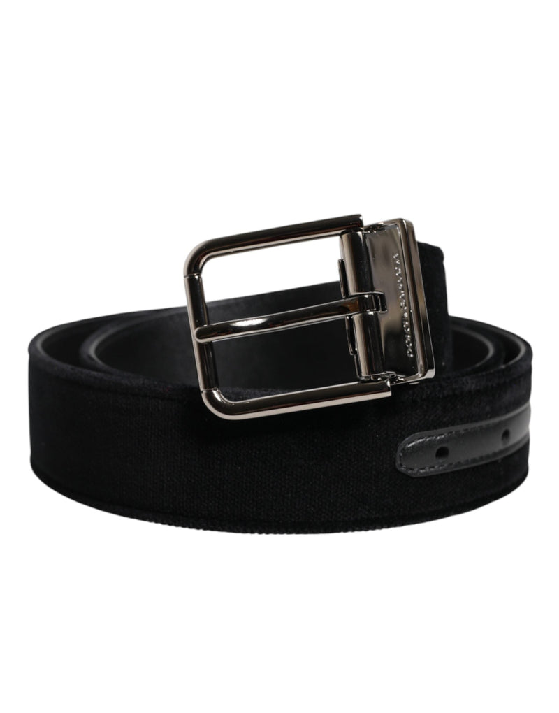 Black Cotton Silver Metal Buckle Belt Dolce & Gabbana