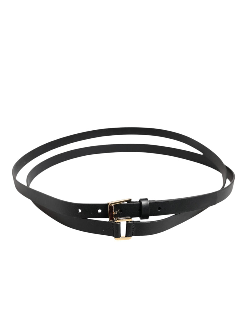 Black Double Strap Leather Gold Buckle Belt Dolce & Gabbana