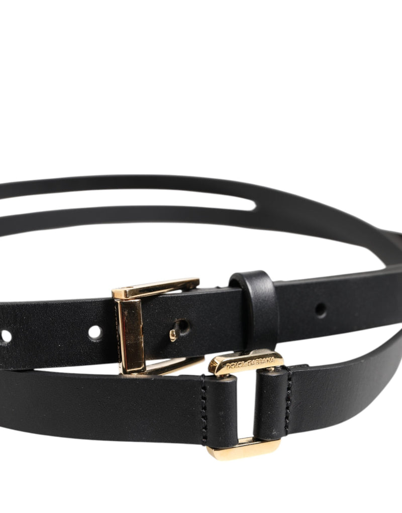 Black Double Strap Leather Gold Buckle Belt Dolce & Gabbana