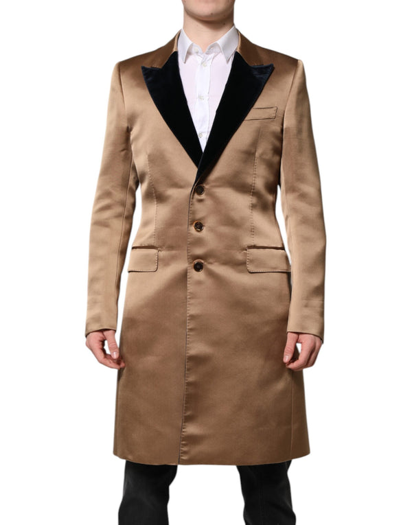 Brown Silk Single Breasted Trench Coat  Jacket Dolce & Gabbana