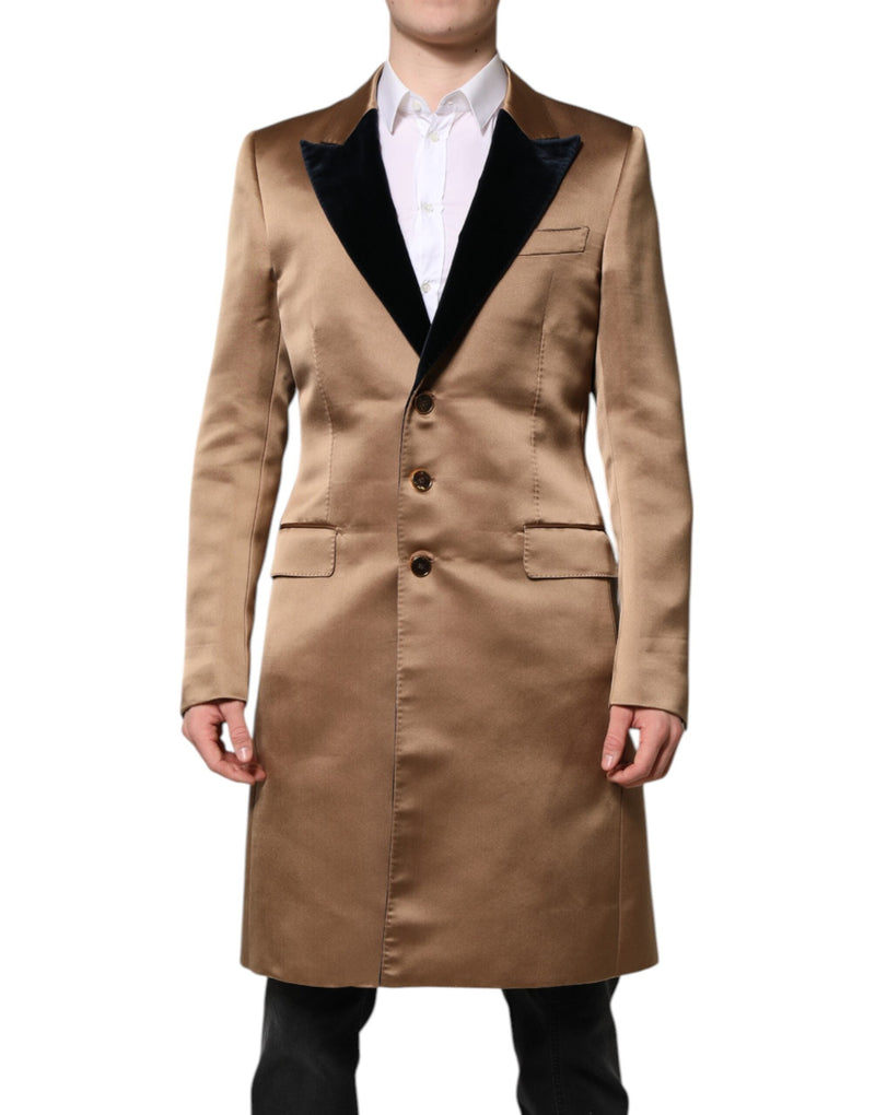 Brown Silk Single Breasted Trench Coat  Jacket Dolce & Gabbana