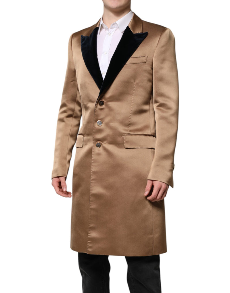 Brown Silk Single Breasted Trench Coat  Jacket Dolce & Gabbana