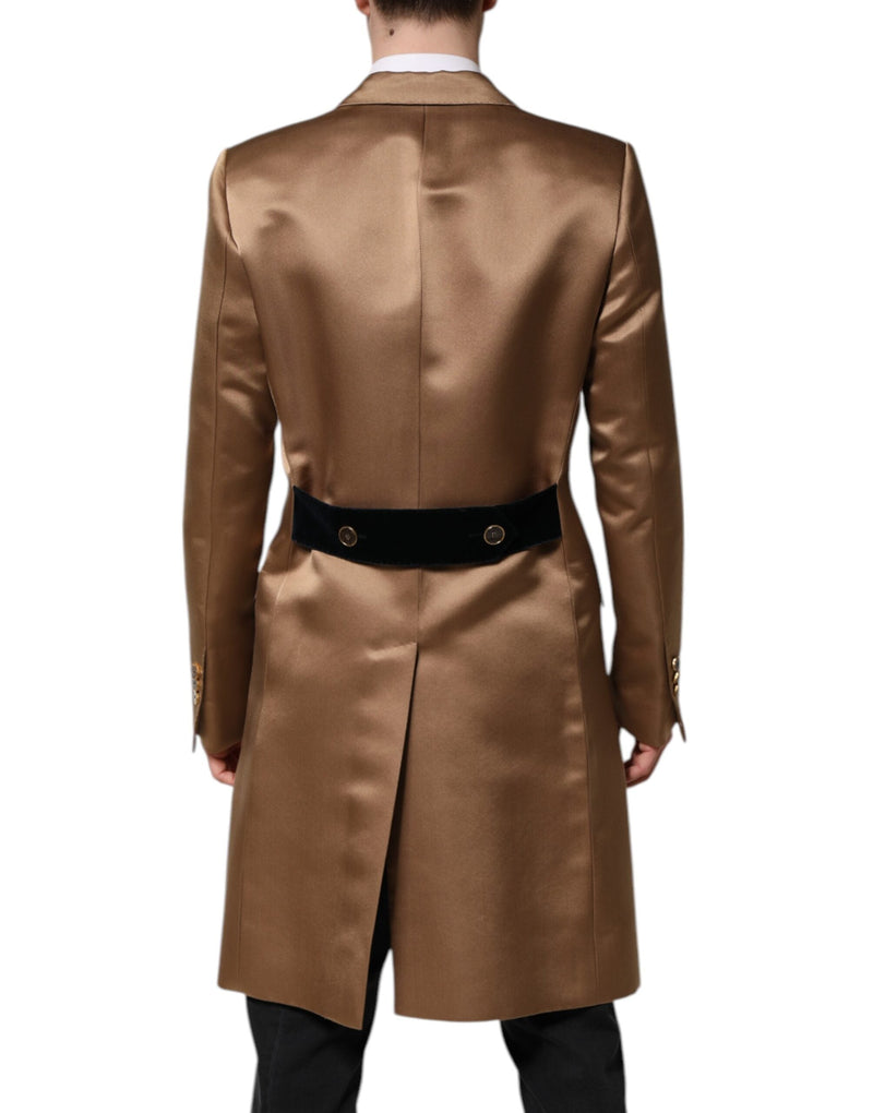 Brown Silk Single Breasted Trench Coat  Jacket Dolce & Gabbana