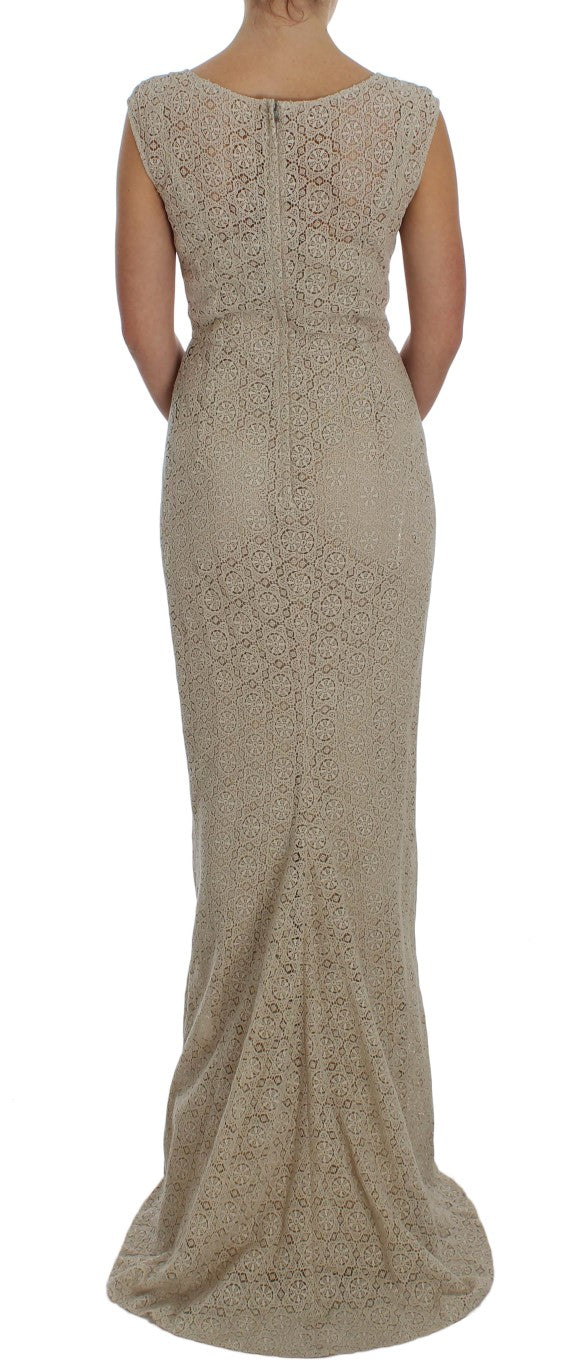 Elegant Beige Floral Cutout Maxi Dress Dolce & Gabbana