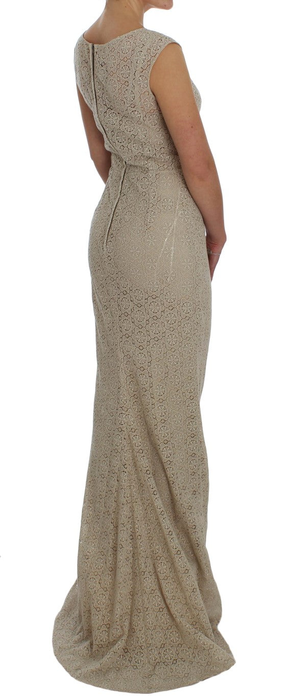 Elegant Beige Floral Cutout Maxi Dress Dolce & Gabbana