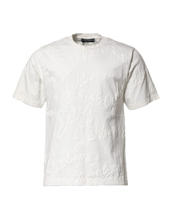 White Cotton Logo Embossed Crew Neck T-shirt Dolce & Gabbana