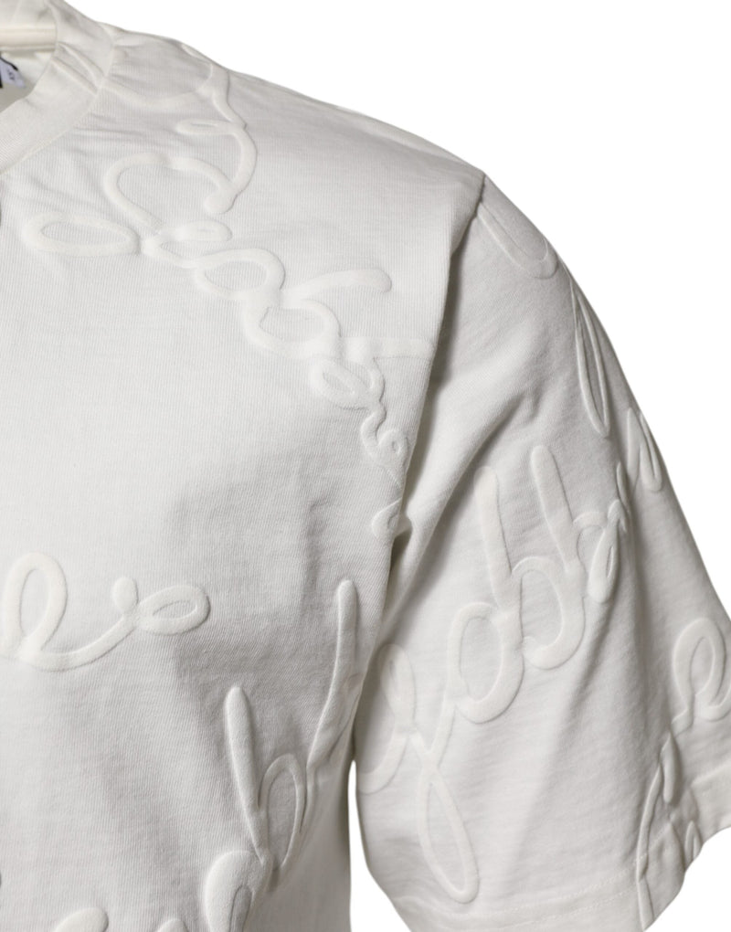 White Cotton Logo Embossed Crew Neck T-shirt Dolce & Gabbana