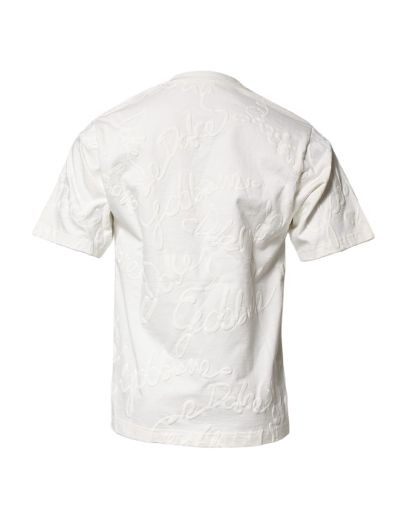 White Cotton Logo Embossed Crew Neck T-shirt Dolce & Gabbana