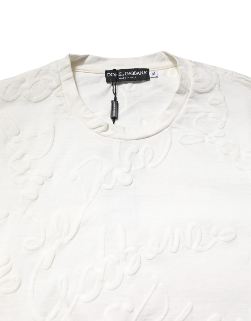 White Cotton Logo Embossed Crew Neck T-shirt Dolce & Gabbana