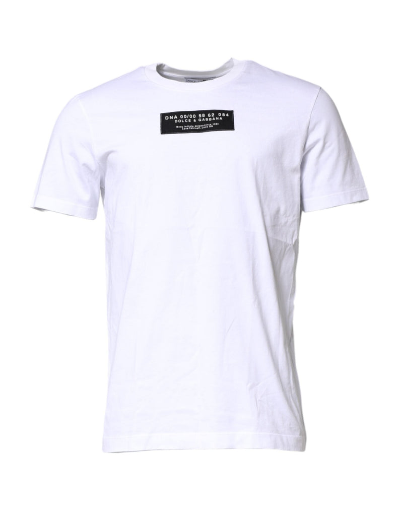 White Cotton Logo Patch Crew Neck T-shirt Dolce & Gabbana