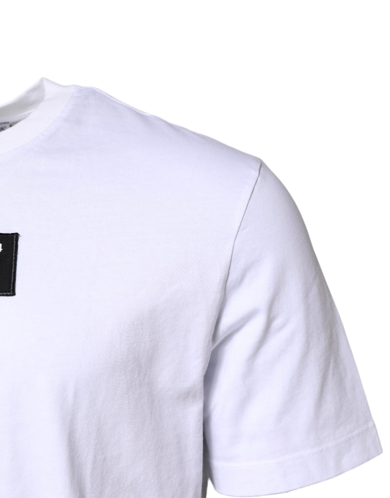 White Cotton Logo Patch Crew Neck T-shirt Dolce & Gabbana