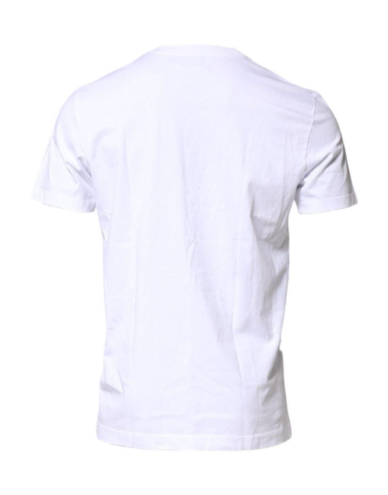 White Cotton Logo Patch Crew Neck T-shirt Dolce & Gabbana
