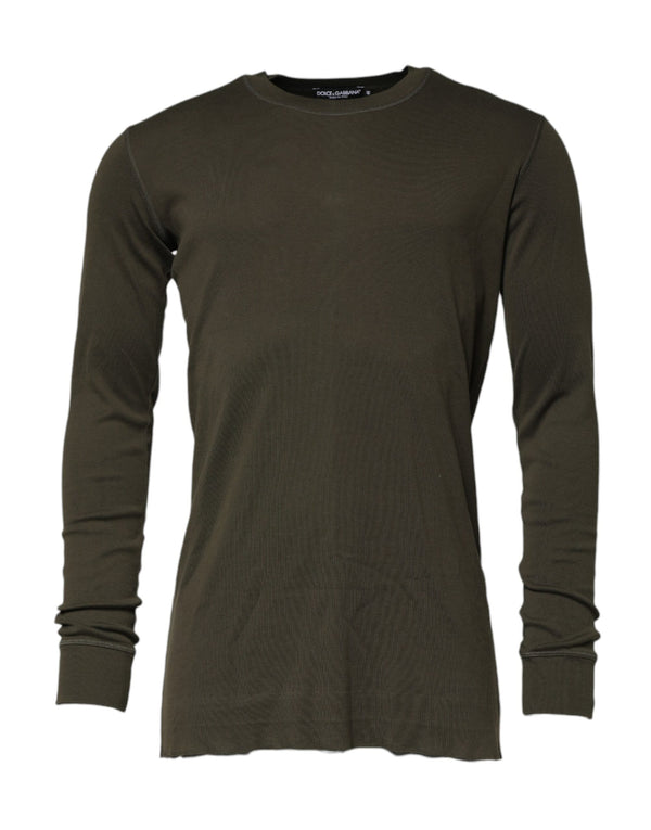 Dark Green Long Sleeves Crew Neck T-shirt Dolce & Gabbana