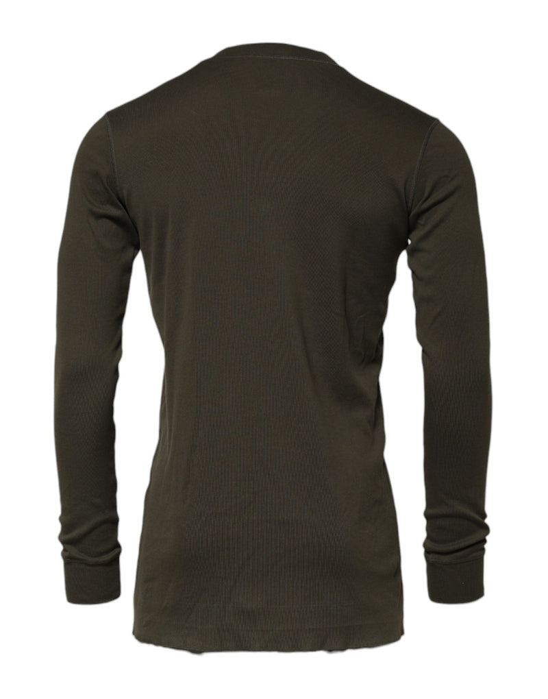 Dark Green Long Sleeves Crew Neck T-shirt Dolce & Gabbana