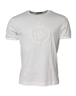 White Cotton DG Crown Embossed T-shirt Dolce & Gabbana