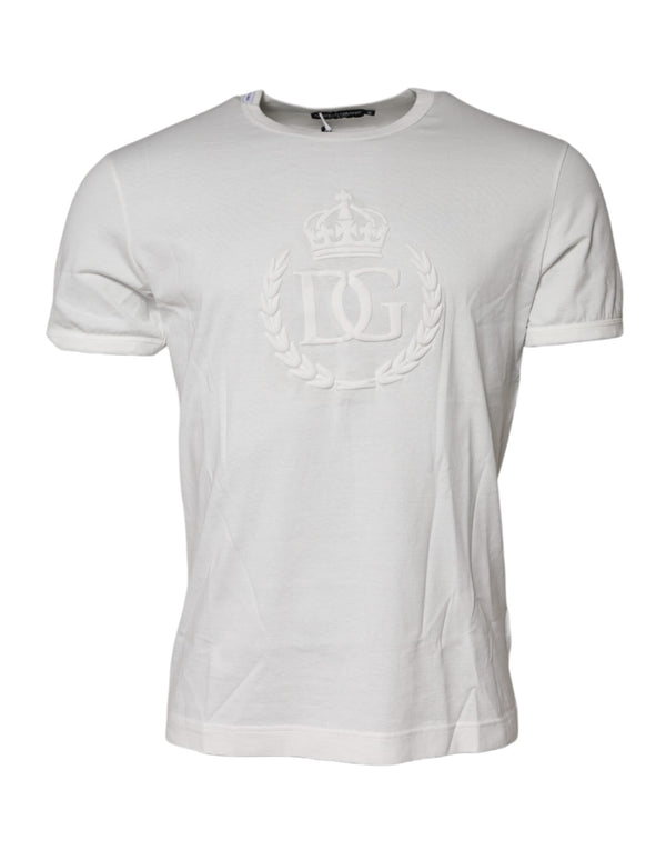 White Cotton DG Crown Embossed T-shirt Dolce & Gabbana