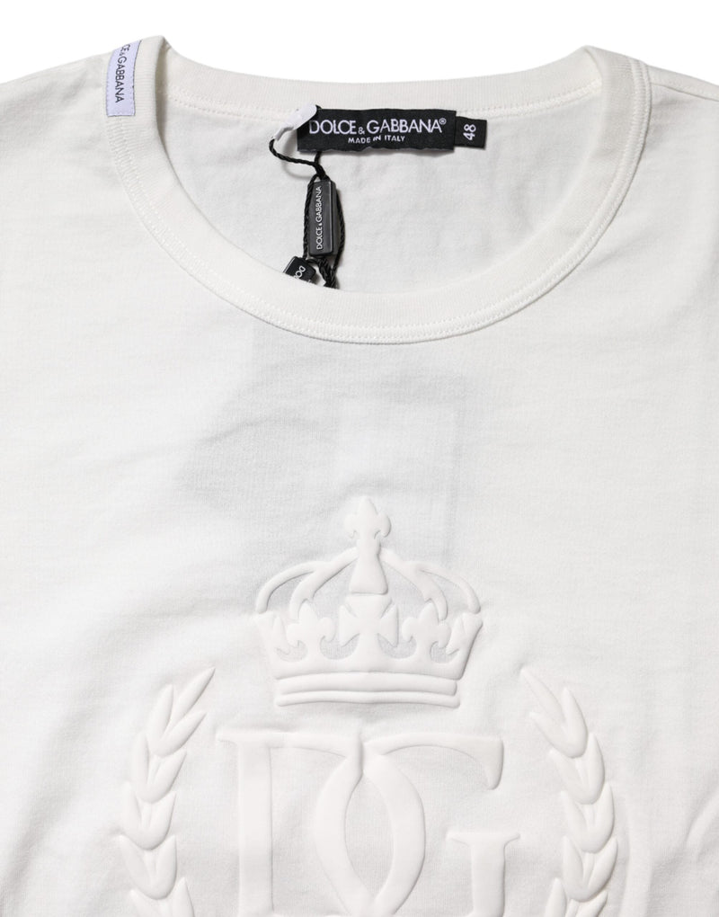White Cotton DG Crown Embossed T-shirt Dolce & Gabbana