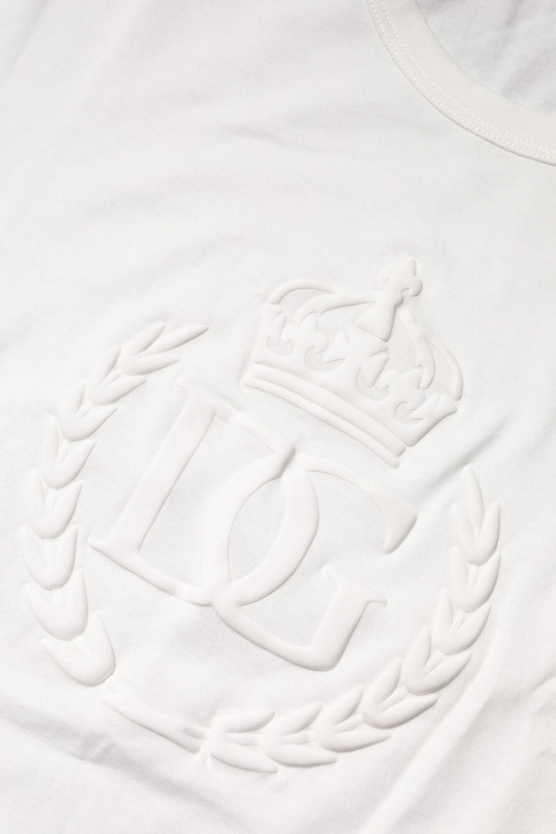 White Cotton DG Crown Embossed T-shirt Dolce & Gabbana