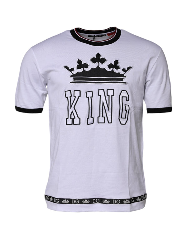 White Cotton Crown King Embroidery T-shirt Dolce & Gabbana
