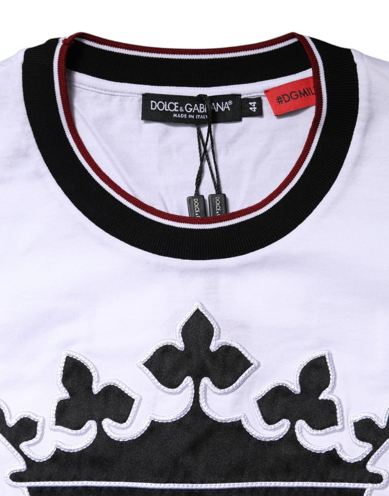White Cotton Crown King Embroidery T-shirt Dolce & Gabbana