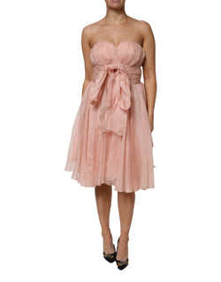 Pink Silk Chiffon A-line Pleated Midi Dress Dolce & Gabbana