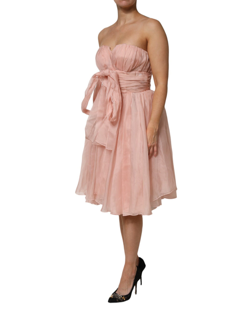 Pink Silk Chiffon A-line Pleated Midi Dress Dolce & Gabbana