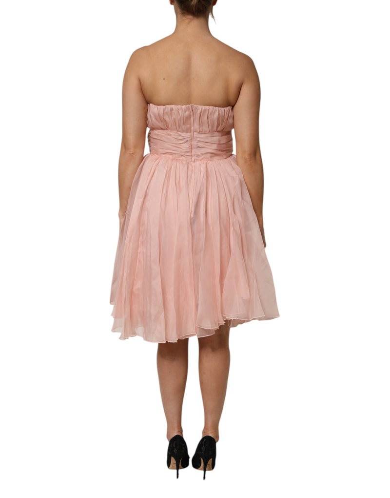 Pink Silk Chiffon A-line Pleated Midi Dress Dolce & Gabbana