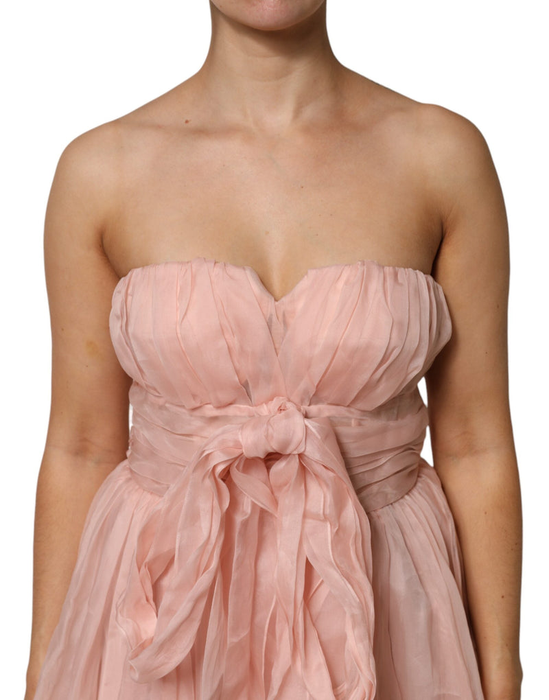 Pink Silk Chiffon A-line Pleated Midi Dress Dolce & Gabbana