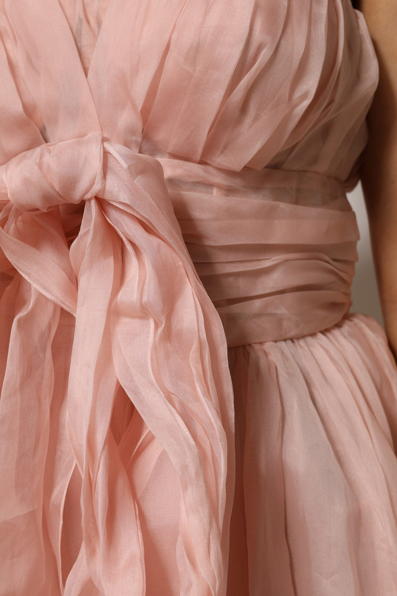 Pink Silk Chiffon A-line Pleated Midi Dress Dolce & Gabbana