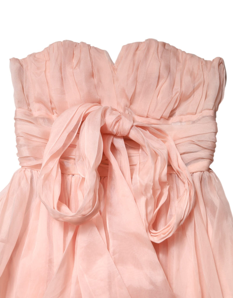 Pink Silk Chiffon A-line Pleated Midi Dress Dolce & Gabbana
