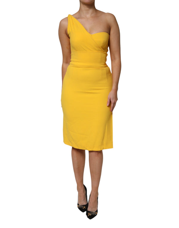 Yellow One Shoulder Side Slit Midi Dress Dolce & Gabbana