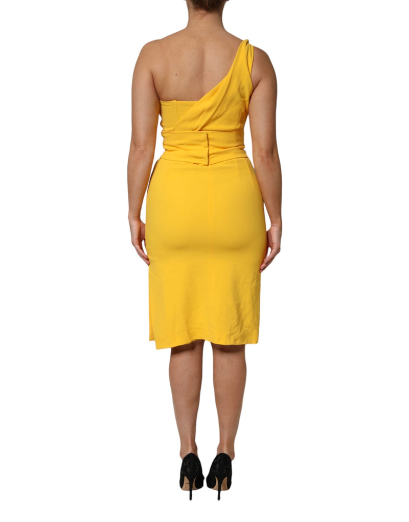 Yellow One Shoulder Side Slit Midi Dress Dolce & Gabbana