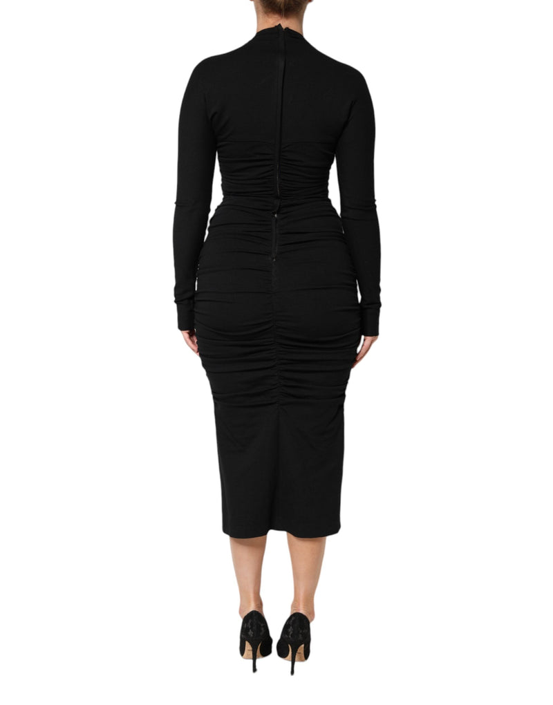 Black Long Sleeves Sheath Midi Dress Dolce & Gabbana