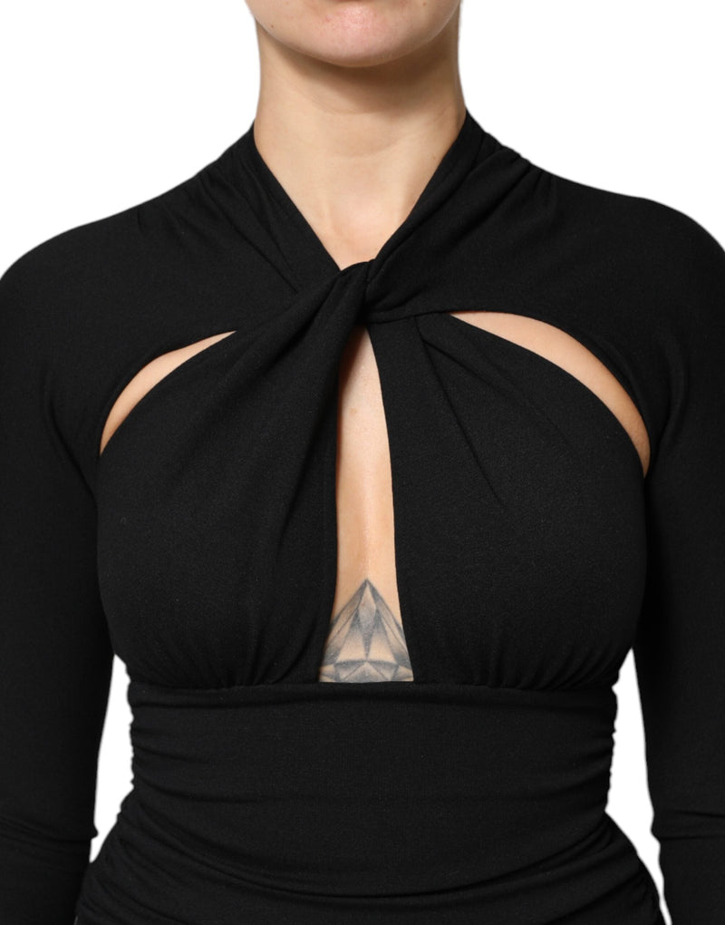 Black Long Sleeves Sheath Midi Dress Dolce & Gabbana