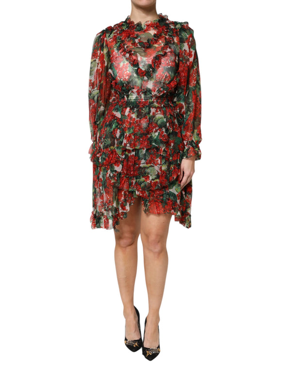 Multicolor Ruffle Floral Long Sleeves Dress Dolce & Gabbana