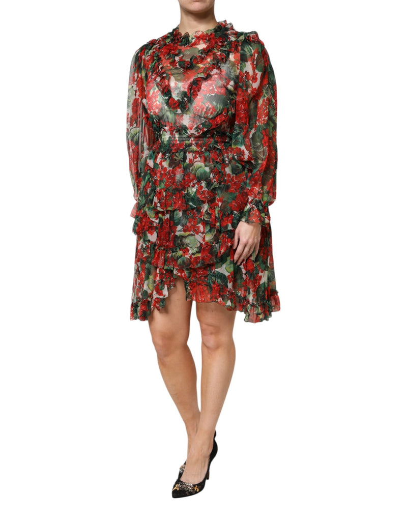 Multicolor Ruffle Floral Long Sleeves Dress Dolce & Gabbana