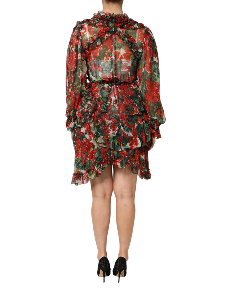 Multicolor Ruffle Floral Long Sleeves Dress Dolce & Gabbana