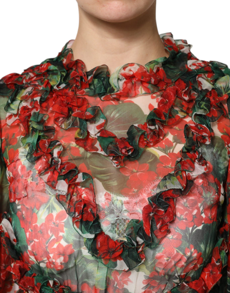 Multicolor Ruffle Floral Long Sleeves Dress Dolce & Gabbana
