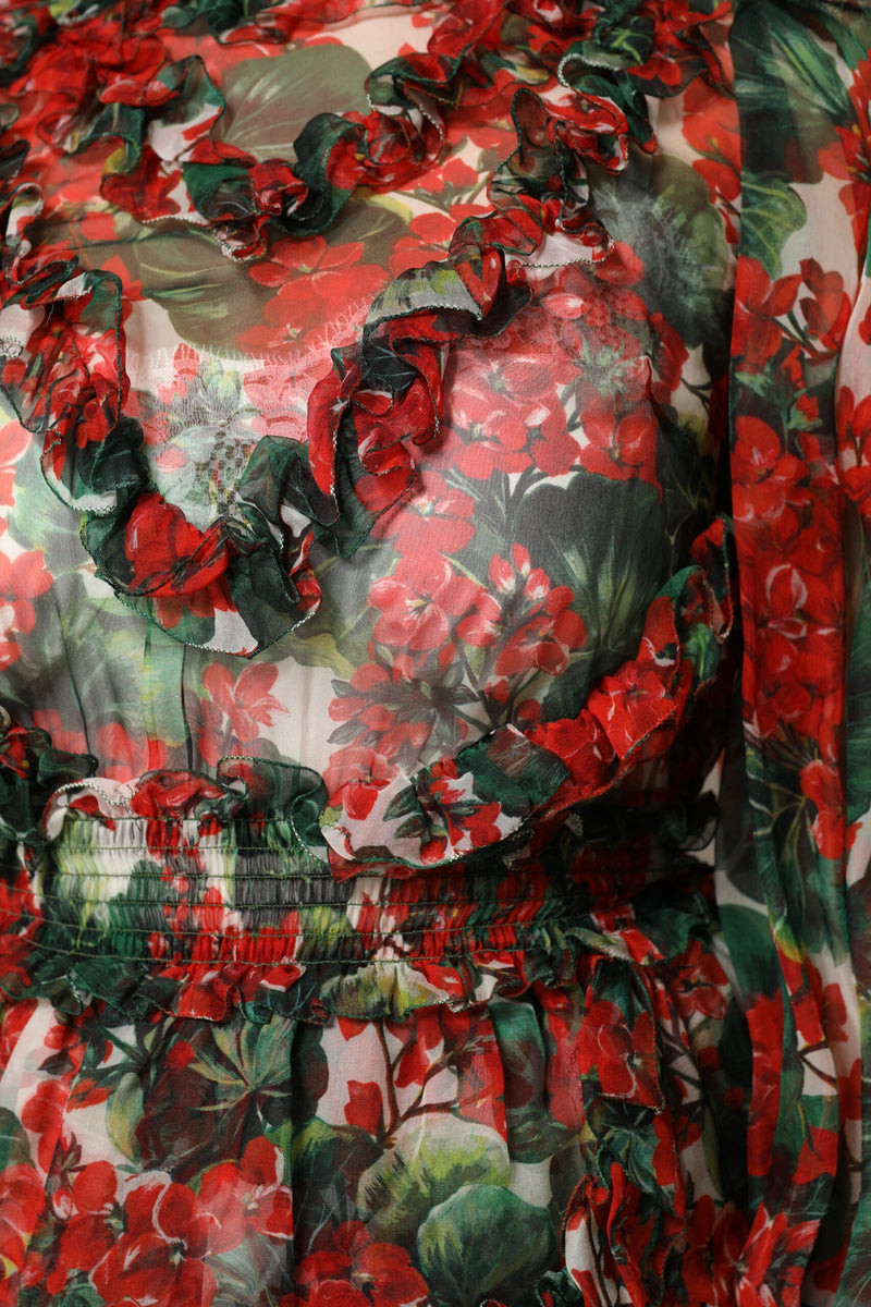 Multicolor Ruffle Floral Long Sleeves Dress Dolce & Gabbana