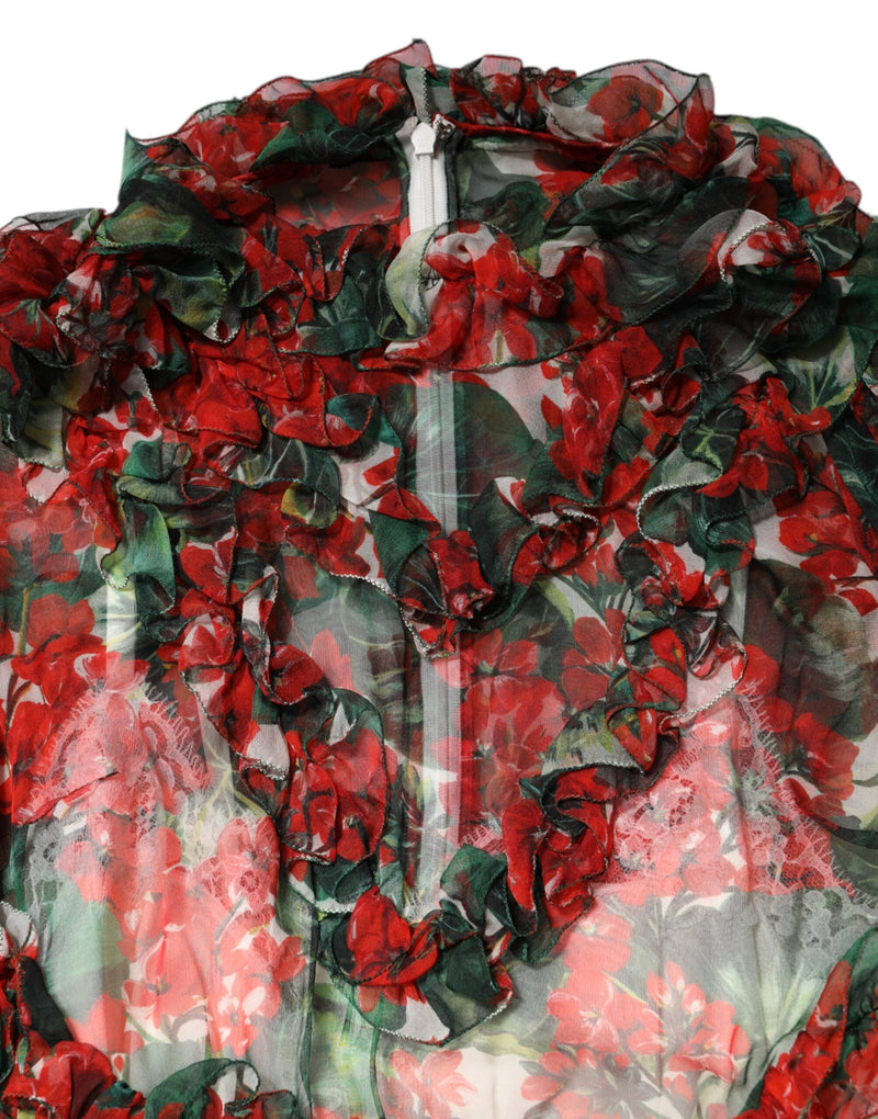 Multicolor Ruffle Floral Long Sleeves Dress Dolce & Gabbana