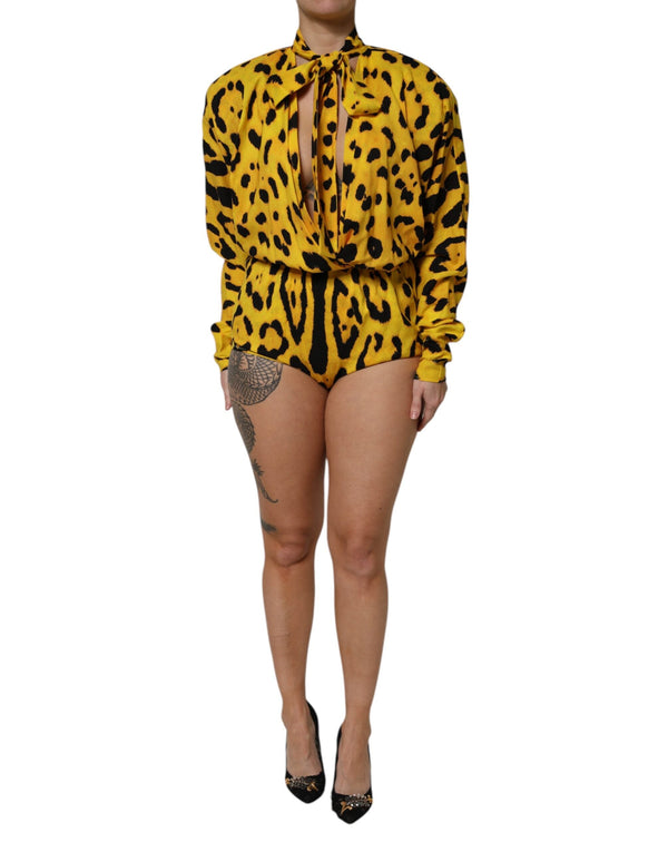 Yellow Leopard Long Sleeves Jumpsuit Dress Dolce & Gabbana