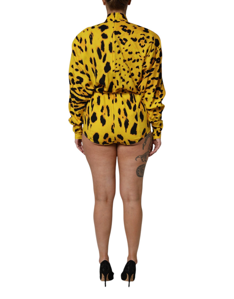 Yellow Leopard Long Sleeves Jumpsuit Dress Dolce & Gabbana