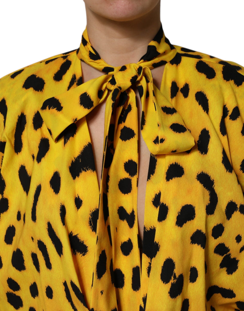 Yellow Leopard Long Sleeves Jumpsuit Dress Dolce & Gabbana