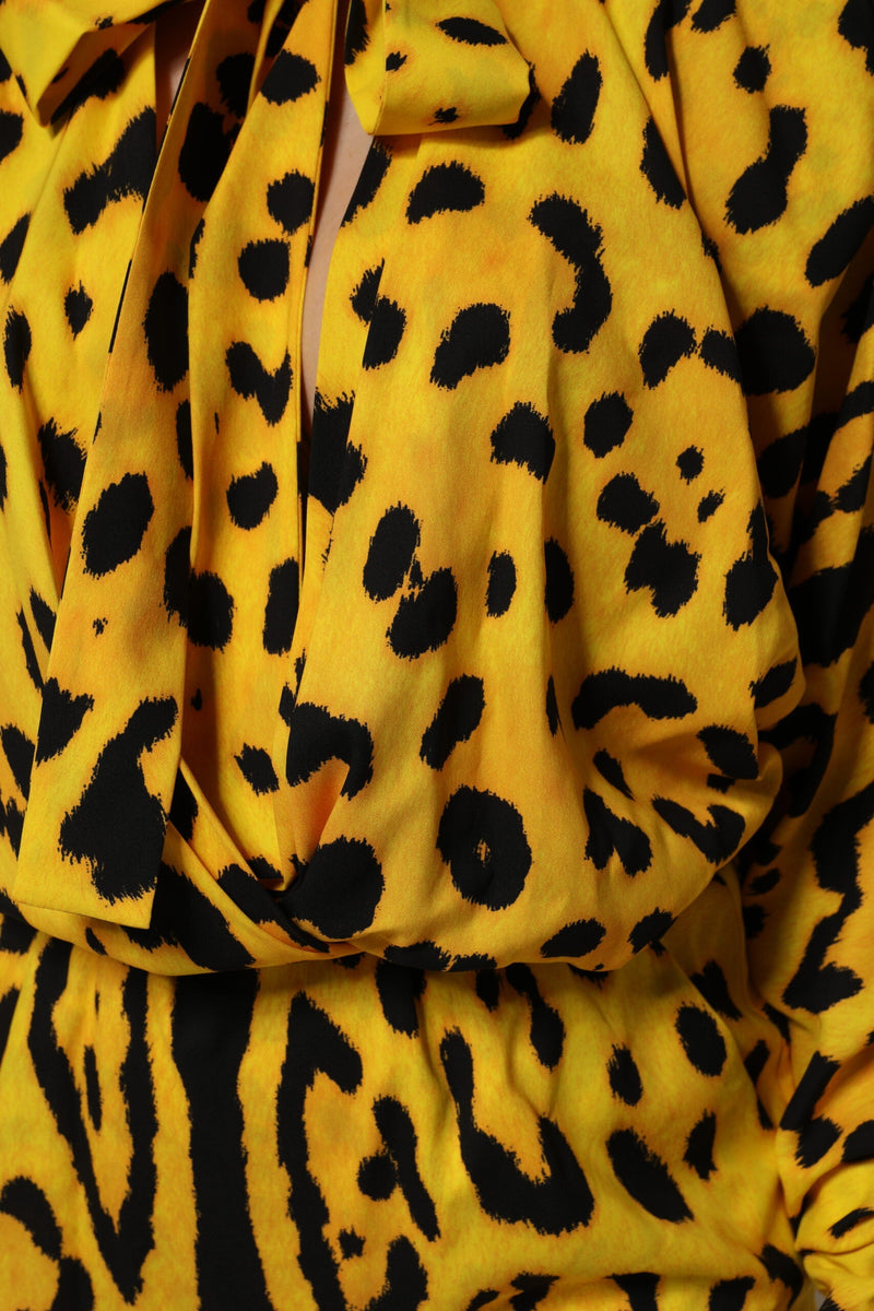 Yellow Leopard Long Sleeves Jumpsuit Dress Dolce & Gabbana
