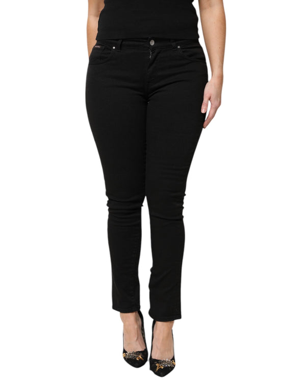 Black Cotton Logo Mid Waist Skinny Denim Jeans Dolce & Gabbana