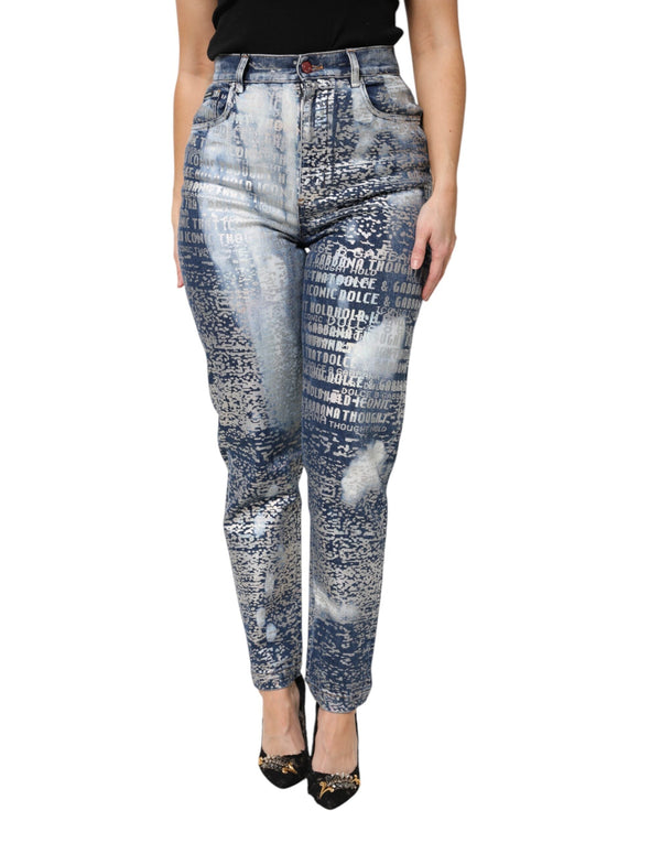 Blue Washed Print High Waist Denim Jeans Dolce & Gabbana